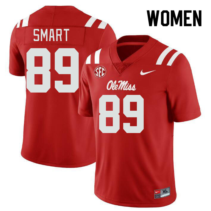 Women #89 Jordan Smart Ole Miss Rebels College Football Jerseys Stitched-Red